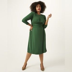 Green Ruched Jersey Midi Dress
